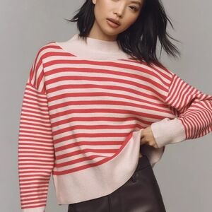 Maeve Anthropologie Pink Striped Mock Neck Knit Sweater Women’s Size S